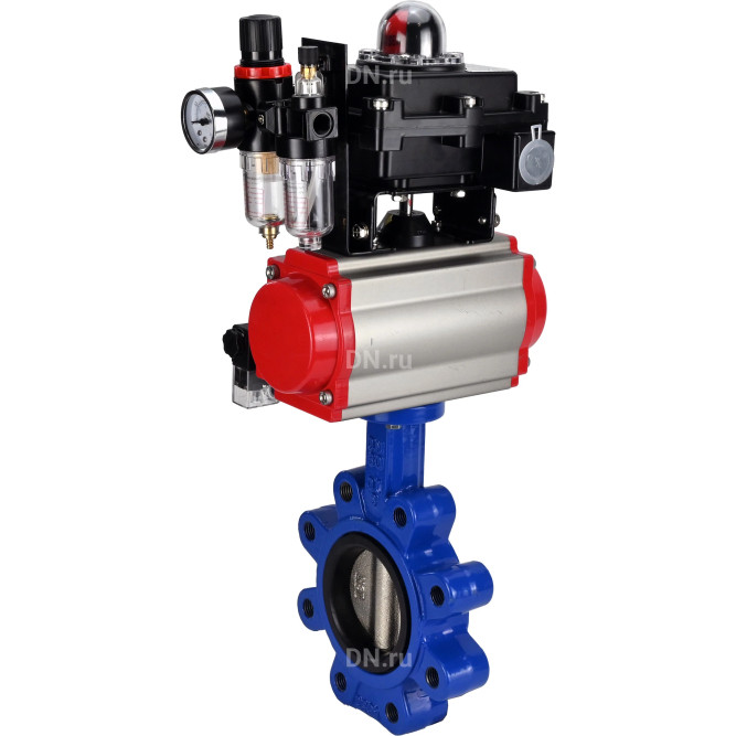 Затвор дисковый поворотный WBV1616E-2W-Fb-H Ду150 Ру16 LUG корпус - чугун QT450, диск - чугун QT450, уплотнение - EPDM, с пневмоприводом PA-DA-105, пневмораспределителем 4M310-08 DC24V, БКВ APL-410N EX и БПВ AFC2000 в Барнауле