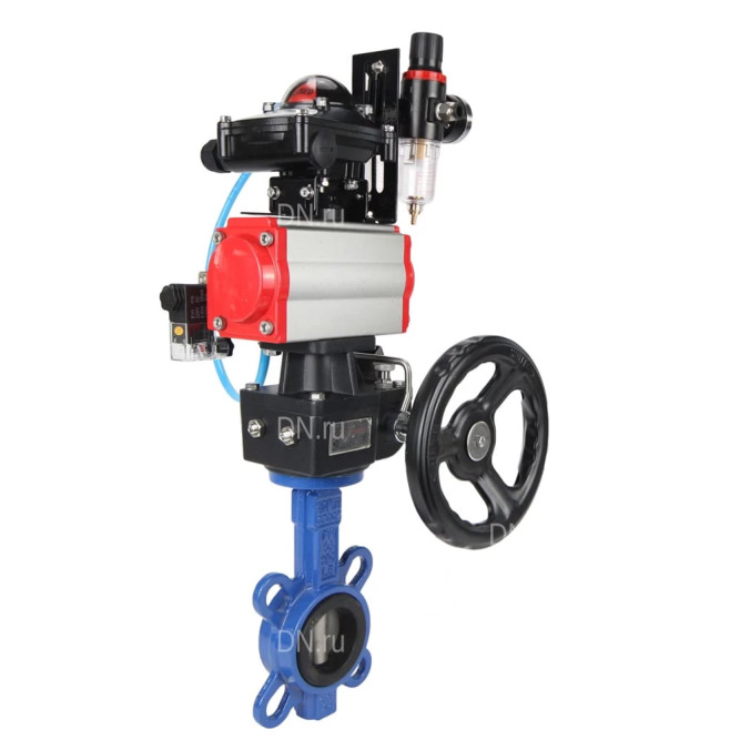 Затвор дисковый поворотный WBV1432E-2W-Fb-H Ду50 Ру16, корпус - чугун GGG50, диск - нержавеющая сталь 316L, EPDM, с пневмоприводом PA-DA-065, пневмораспределителем 4M310-08 DC24V, БКВ APL-210N, ручным дублером MON1-250-T26-ISO, БПВ AFC2000 в Барнауле
