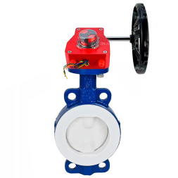 Затвор дисковый поворотный WBV3434Pf-2W-Fb-R Ду250 Ру16 корпус - углеродистая сталь WCB, диск - углеродистая сталь WCB, футерованный PTFE, уплотнение - PTFE, с редуктором HGBF RQN3-680Z с индикатором положения и датчиком обратной связи
