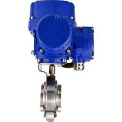Затвор дисковый поворотный WBV3131S-2W-W-H Ду32 Ру10 под приварку, корпус - пищевая нержавеющая сталь 304, уплотнение - Silicon, с электроприводом QT-N-005M-O2-220VAC-У1 с моментной муфтой и штурвалом