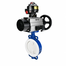 Затвор дисковый поворотный WBV3434Pf-2W-Fb-R Ду200 Ру16, корпус - углеродистая сталь WCB, диск - углеродистая сталь WCB, футерованный PTFE, уплотнение - PTFE, с пневмоприводом PA-DA-105-1, пневмораспределителем 4M310-08 AC220V и БКВ APL-510N EX
