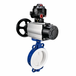 Затвор дисковый поворотный WBV3434Pf-2W-Fb-R Ду200 Ру16, корпус - углеродистая сталь WCB, диск - углеродистая сталь WCB, футерованный PTFE, уплотнение - PTFE, с пневмоприводом PA-DA-105-1, пневмораспределителем 4M310-08 AC220V и БКВ APL-510N EX