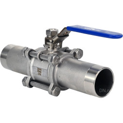 Кран шаровой BV3131P(3pc)-FP-W-H LONG Ду10 Ру63 HYMT нержавеющая сталь CF8/AISI 304, полнопроходной, трехсоставной, уплотнение - PTFE, под приварку, с рукояткой