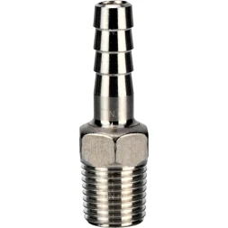 Штуцер елочка BF31-T-3/4-10 3/4″х10мм Ду20 Ру16 шланговый, корпус - нержавеющая сталь AISI 304 (CF8), присоединение - наружная резьба/штуцер