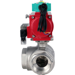 Кран шаровой BV3232P(4pc)-SP-3WL-T-ISO-H Ду10 Ру63 стандартнопроходной L-тип, внутренняя резьба, корпус - нержавеющая сталь 316, уплотнение - PTFE, пневмопривод PA-DA-052, пневмораспределитель 4M310-08 AC220V и магнитным переключателем ALS200D