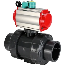 Кран шаровой BV4242E-FP-GRM-ISO Дн25 Ру10 полнопроходной, корпус - НПВХ, шар - НПВХ, уплотнение - EPDM, с пневмоприводом PA-SA-052, пневмораспределителем 4M310-08 DC24V и магнитным переключателем ALS200D