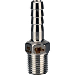 Штуцер елочка BF31-T-3/4-12 3/4″х12мм Ду20 Ру16 шланговый, корпус - нержавеющая сталь AISI 304 (CF8), присоединение - наружная резьба/штуцер