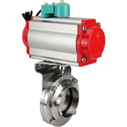 Затвор дисковый поворотный WBV3131S-2W-W-H Ду15 Ру10 под приварку, пищевая нержавеющая сталь 304, уплотнение - Silicon, с пневмоприводом PA-DA-052 и магнитным переключателем ALS200D