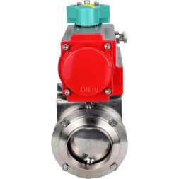 Затвор дисковый поворотный WBV3131S-2W-W-H Ду15 Ру10 под приварку, пищевая нержавеющая сталь 304, уплотнение - Silicon, с пневмоприводом PA-DA-052 и магнитным переключателем ALS200D