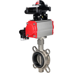 Затвор дисковый поворотный WBV3131V-2W-Fb-H Ду150 Ру16, корпус - нержавеющая сталь 304, диск - нержавеющая сталь 304, уплотнение - VITON, с пневмоприводом PA-DA-105, пневмораспределителем 4M310-08 AC220V и БКВ APL-210N