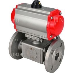 Кран шаровой BV3232P(4pc)-FP-3WL-F Ду40 Ру16 полнопроходной трехходовой, фланцевый, корпус - нержавеющая сталь SS316, с пневмоприводом PA-DA-065 двойного действия