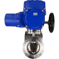Затвор дисковый поворотный WBV3131S-2W-W-H Ду65 Ру10 под приварку, корпус - пищевая нержавеющая сталь 304, уплотнение - Silicon, с электроприводом QT-N-005M-O2-220VAC-У1 с моментной муфтой и штурвалом