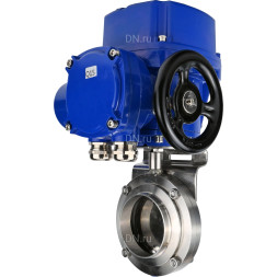 Затвор дисковый поворотный WBV3131S-2W-W-H Ду65 Ру10 под приварку, корпус - пищевая нержавеющая сталь 304, уплотнение - Silicon, с электроприводом QT-N-005M-O2-220VAC-У1 с моментной муфтой и штурвалом