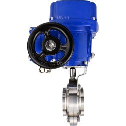 Затвор дисковый поворотный WBV3131S-2W-W-H Ду65 Ру10 под приварку, корпус - пищевая нержавеющая сталь 304, уплотнение - Silicon, с электроприводом QT-N-005M-O2-220VAC-У1 с моментной муфтой и штурвалом