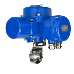 Затвор дисковый поворотный WBV3131S-2W-C-H Ду15 Ру10 кламповый, корпус - пищевая нержавеющая сталь 304, уплотнение - Silicon, с электроприводом QT-N-005M-O2-220VAC-У1 с моментной муфтой и штурвалом