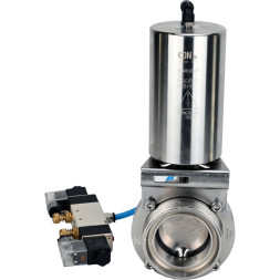Затвор дисковый поворотный WBV3131S-2W-T-H Ду25 Ру10 резьбовой, пищевая нержавеющая сталь 304, уплотнение – Silicon, с пневмоприводом PA-SA-85 и пневмораспределителем 4V320-08 AC220V