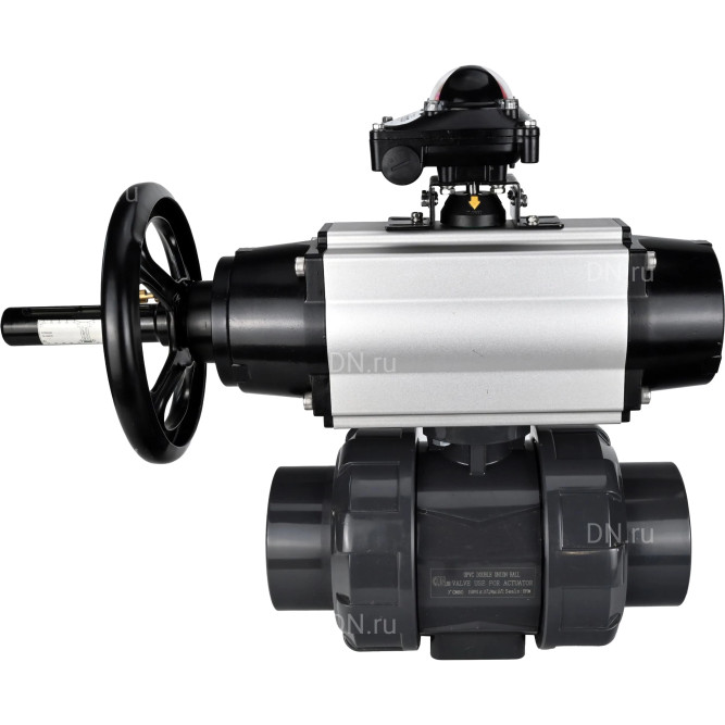 Кран шаровой BV4242E-FP-GRM-ISO Дн15 Ру10 полнопроходной, корпус - НПВХ, шар - НПВХ, уплотнение - EPDM, с пневмоприводом PA-DA-105-1 и БКВ APL-210N в Барнауле