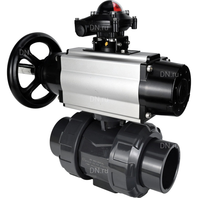 Кран шаровой BV4242E-FP-GRM-ISO Дн15 Ру10 полнопроходной, корпус - НПВХ, шар - НПВХ, уплотнение - EPDM, с пневмоприводом PA-DA-105-1 и БКВ APL-210N в Барнауле