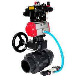 Кран шаровой BV4242E-FP-GRM-ISO Дн100 Ру10 полнопроходной, корпус - НПВХ, шар - НПВХ, уплотнение - EPDM, с пневмоприводом PA-DA-065, пневмораспределителем 4V320-10 AC220V, ручным дублером MON1-250-T26-ISO, БКВ APL-410N EX и БПВ AFC2000
