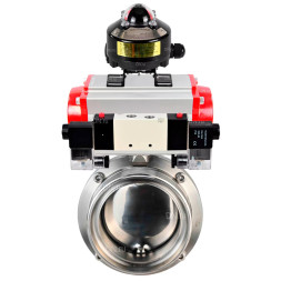 Затвор дисковый поворотный WBV3131E-2W-T-H Ду20 Ру10 резьбовой, пищевая нержавеющая сталь 304, уплотнение – EPDM, с пневмоприводом PA-SA-065, пневмораспределителем 4V320-08 AC220V и БКВ APL-510N EX