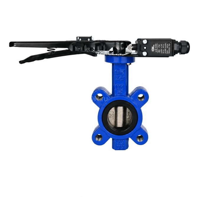 Затвор дисковый поворотный WBV1616E-2W-Fb-H Ду150 Ру16 LUG межфланцевый, корпус - чугун QT450, диск - чугун QT450, уплотнение - EPDM, с рукояткой и двумя концевыми датчиками LS-103 250В в Барнауле