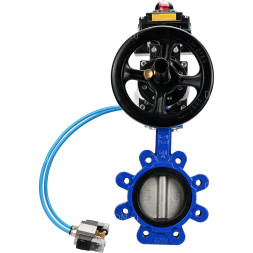 Затвор дисковый поворотный WBV1631E-2W-Fb-H Ду125 Ру16 LUG корпус - чугун QT450, диск - нержавеющая сталь 304, уплотнение - EPDM, с пневмоприводом PA-DA-105-1, пневмораспределителем 4V320-10 AC220V и БКВ APL-410N EX