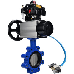Затвор дисковый поворотный WBV1631N-2W-Fb-H Ду125 Ру16 LUG корпус - чугун QT450, диск - нержавеющая сталь 304, уплотнение - NBR, с пневмоприводом PA-DA-105-1, пневмораспределителем 4V320-08 AC220V, БКВ APL-410N EX и БПВ AFC2000