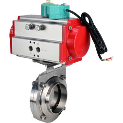 Затвор дисковый поворотный WBV3131S-2W-W-H Ду25 Ру10 под приварку, пищевая нержавеющая сталь 304, уплотнение - Silicon, с пневмоприводом PA-DA-052 и магнитным переключателем ALS200D