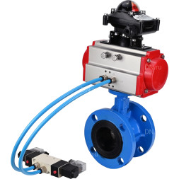 Затвор дисковый поворотный WBV1313E-2W-F-H Ду80 Ру16 фланцевый, корпус - чугун GGG40, диск - чугун GGG40, уплотнение - EPDM, с пневмоприводом PA-DA-105, пневмораспределителем 4V320-08 AC220V и БКВ APL-210N
