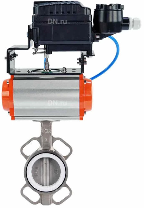 Затвор дисковый поворотный WBV3232P-2W-Fb-H Ду250 Ру16, корпус - нержавеющая сталь 316L, диск - нержавеющая сталь 316L, уплотнение - PTFE, с пневмоприводом PA-DA-140 и с электропневматическим поворотным позиционером YT-1000RSN без обратной связи в Барнауле