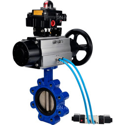 Затвор дисковый поворотный WBV1616E-2W-Fb-H Ду150 Ру16 LUG, корпус - чугун QT450, диск - чугун QT450, уплотнение - EPDM, с пневмоприводом PA-DA-105-1, пневмораспределителем 4M320-08 AC220V и БКВ APL-410N EX