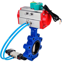 Затвор дисковый поворотный WBV1631N-2W-Fb-H Ду80 Ру16 LUG, корпус - чугун QT450, диск - нержавеющая сталь 304, уплотнение - NBR, с пневмоприводом PA-SA-105, пневмораспределителем 4M320-10 AC220V и магнитным переключателем ALS200D