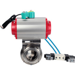 Затвор дисковый поворотный кламповый WBV3131S-2W-C-H Ду25 Ру10 корпус - пищевая нержавеющая сталь 304, уплотнение - Silicon, с пневмоприводом PA-DA-052, пневмораспределителем 4V320-10 AC220V и магнитным переключателем ALS200D