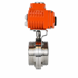 Затвор дисковый поворотный WBV3131E-2W-T-H Ду32 Ру10 резьбовой, корпус - пищевая нержавеющая сталь 304, уплотнение - EPDM, с электроприводом QT-N-003EM-O1-220VAC-У1 HARK