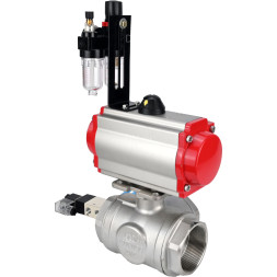 Кран шаровой BV3232P(4pc)-SP-3WL-T-ISO-H Ду25 Ру63, стандартнопроходной, четырехсоставной, корпус - нержавеющая сталь 316, уплотнение - PTFE, внутренняя резьба, с пневмоприводом PA-DA-052, пневмораспределителем 4V320-08 AC220V, БПВ AFC2000