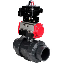 Кран шаровой BV4242E-FP-GRM-ISO Дн80 Ру10 полнопроходной, корпус - НПВХ, шар - НПВХ, уплотнение - EPDM, с пневмоприводом PA-DA-065, пневмораспределителем 4M310-08 DC24V и БКВ APL-410N EX