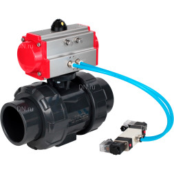 Кран шаровой BV4242E-FP-GRM-ISO Дн100 Ру10 полнопроходной, корпус - НПВХ, шар - НПВХ, уплотнение - EPDM, с пневмоприводом PA-SA-083 и пневмораспределителем 4V320-08 AC220V