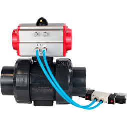 Кран шаровой BV4242E-FP-GRM-ISO Дн100 Ру10 полнопроходной, корпус - НПВХ, шар - НПВХ, уплотнение - EPDM, с пневмоприводом PA-SA-083 и пневмораспределителем 4V320-08 AC220V