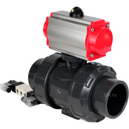 Кран шаровой BV4242E-FP-GRM-ISO Дн100 Ру10 полнопроходной, корпус - НПВХ, шар - НПВХ, уплотнение - EPDM, с пневмоприводом PA-SA-083 и пневмораспределителем 4V320-08 AC220V