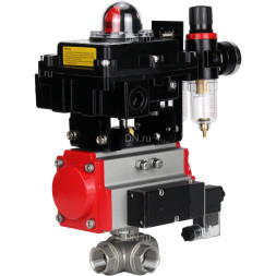 Кран шаровой BV3232P(4pc)-SP-3WL-T-ISO-H Ду25 Ру63 стандартнопроходной трехходовой L-тип, нержавеющая сталь SS316, внутренняя резьба, PTFE, пн.приводом PA-SA-052, пн.распределителем 4M310-08 AC220V, БКВ APL-410N EX и БПВ AFC2000