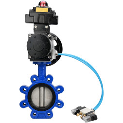 Затвор дисковый поворотный WBV1631N-2W-Fb-H Ду125 Ру16 LUG корпус - чугун QT450, диск - нержавеющая сталь 304, уплотнение - NBR, с пневмоприводом PA-DA-105-1, пневмораспределителем 4V320-10 AC220V и БКВ APL-410N EX