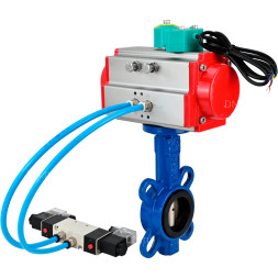 Затвор дисковый поворотный WBV1413E-2W-Fb-H Ду150 Ру16 корпус - чугун GGG50, диск - чугун GGG40, уплотнение - EPDM, с пневмоприводом PA-DA-105, пневмораспределителем 4V320-08 AC220V и магнитным переключателем ALS200D