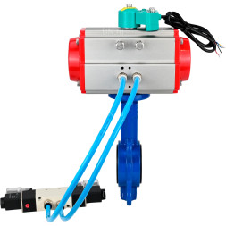 Затвор дисковый поворотный WBV1413E-2W-Fb-H Ду150 Ру16 корпус - чугун GGG50, диск - чугун GGG40, уплотнение - EPDM, с пневмоприводом PA-DA-105, пневмораспределителем 4V320-08 AC220V и магнитным переключателем ALS200D