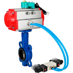 Затвор дисковый поворотный WBV1413E-2W-Fb-H Ду150 Ру16 корпус - чугун GGG50, диск - чугун GGG40, уплотнение - EPDM, с пневмоприводом PA-DA-105, пневмораспределителем 4V320-08 AC220V и магнитным переключателем ALS200D