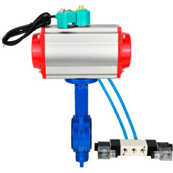 Затвор дисковый поворотный WBV1413E-2W-Fb-H Ду150 Ру16 корпус - чугун GGG50, диск - чугун GGG40, уплотнение - EPDM, с пневмоприводом PA-DA-105, пневмораспределителем 4V320-08 AC220V и магнитным переключателем ALS200D