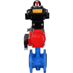 Затвор дисковый поворотный WBV1313E-2W-F-H Ду200 Ру16 фланцевый, корпус - чугун GGG40, диск - чугун GGG40, уплотнение - EPDM, с пневмоприводом PA-DA-140, пневмораспределителем 4M310-08 AC220V и БКВ APL-410N EX