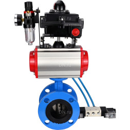 Затвор дисковый поворотный WBV1313E-2W-F-H Ду125 Ру16 фланцевый, корпус - чугун GGG40, диск - чугун GGG40, EPDM, с пневмоприводом PA-DA-130, пневмораспределителем 4V320-08 AC220V, БКВ APL-410N EX и БПВ AFC2000