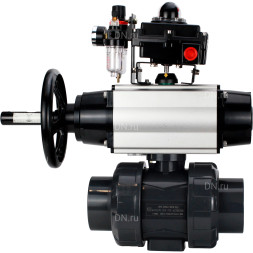 Кран шаровой BV4242E-FP-GRM-ISO Дн80 Ру10 полнопроходной, корпус - НПВХ, шар - НПВХ, уплотнение - EPDM, с пневмоприводом PA-DA-105-1, пневмораспределителем 4M310-08 DC24V, БКВ APL-410N EX и БПВ AFC2000