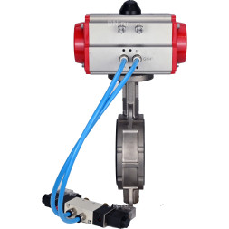 Затвор дисковый поворотный WBV3232E-2W-Fb-H Ду300 Ру16, корпус - нержавеющая сталь 316L, диск - нержавеющая сталь 316L, уплотнение - EPDM, с пневмоприводом PA-DA-140 двойного действия, с пневмораспределителем 4V320-10 AC220V
