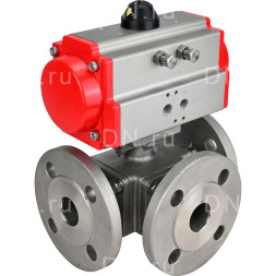 Кран шаровой BV3232P(4pc)-FP-3WL-F Ду15 Ру16 полнопроходной трехходовой, фланцевый, корпус - нержавеющая сталь SS316, с пневмоприводом PA-SA-052 с возвратными пружинами